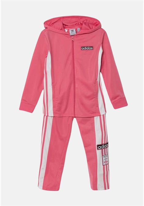 Pink and white girl's tracksuit with stripes on the sides of the sweatshirt and trousers ADIDAS ORIGINALS | IN2106.